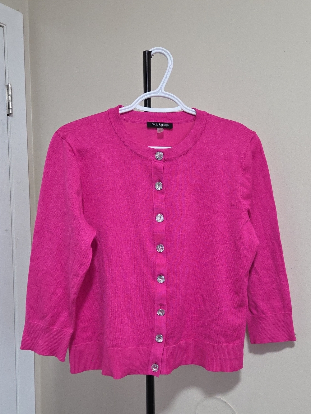 Cable & Gauge Girls Hot Pink Jeweled Button Cardigan Cotton Blend Preppy - Picture 2 of 8